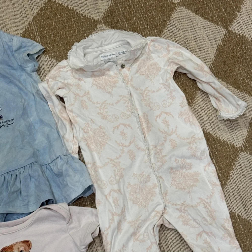 Ralph Lauren BUNDLE baby girl coverall plaid dress romper teddy bear onesie bow